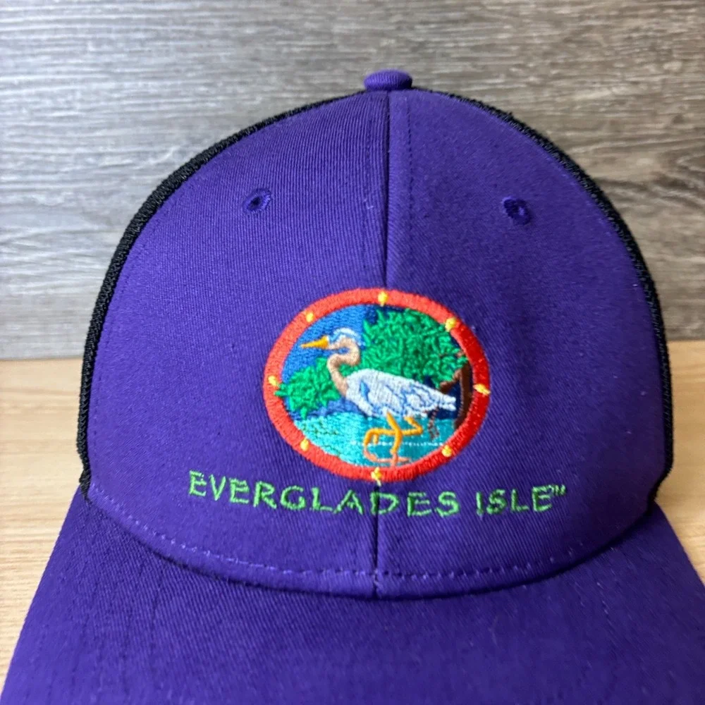 Everglades Isle Hat Cap Snap Back Purple Black Adjustable Mens